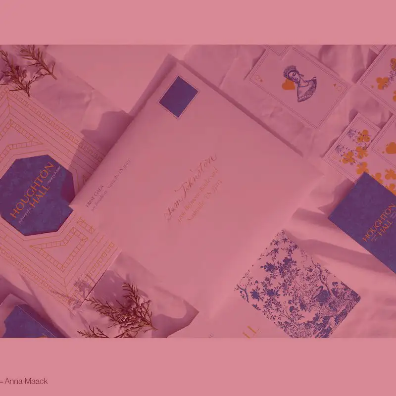 Anna Maack ADDY entry of designed blue and gold envelops and invites