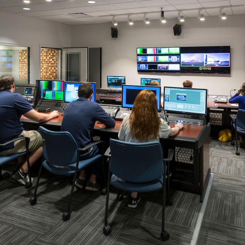 Students working in a TV Control Room