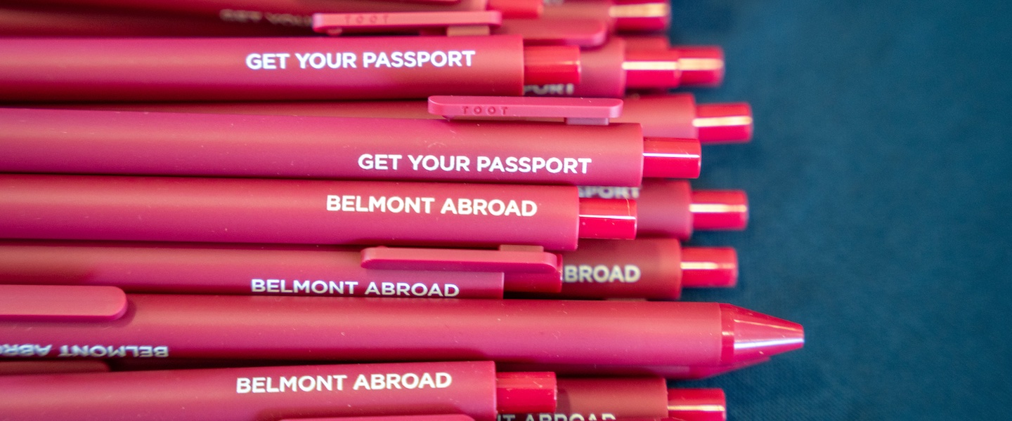pens with messages about travel at the global fair