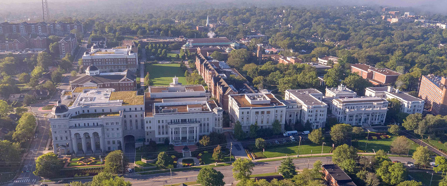 An aerial view of Belmont's campus