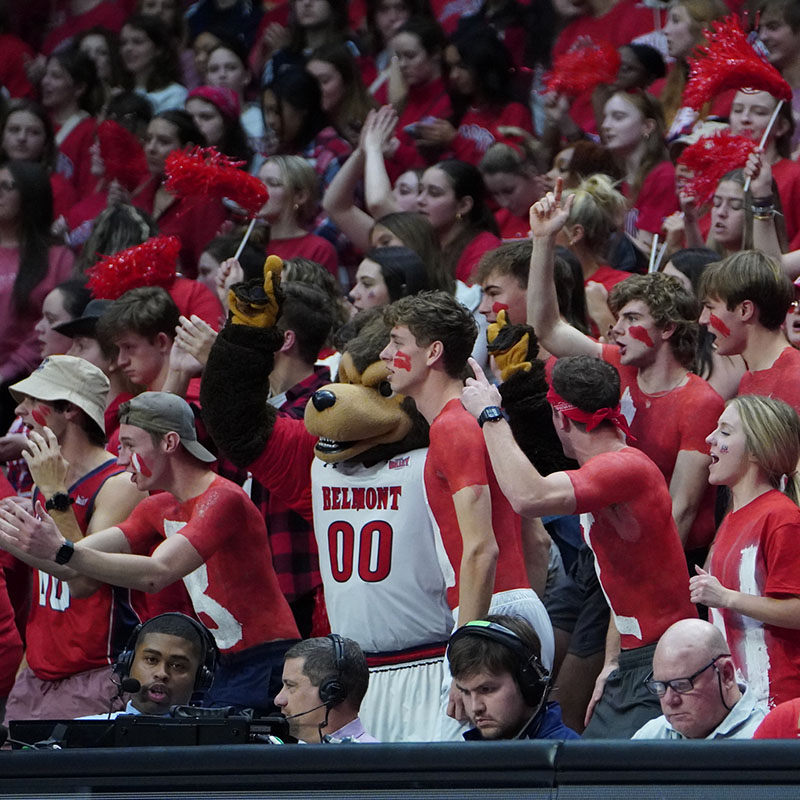 Fans cheering at a Belmont Basketball Game