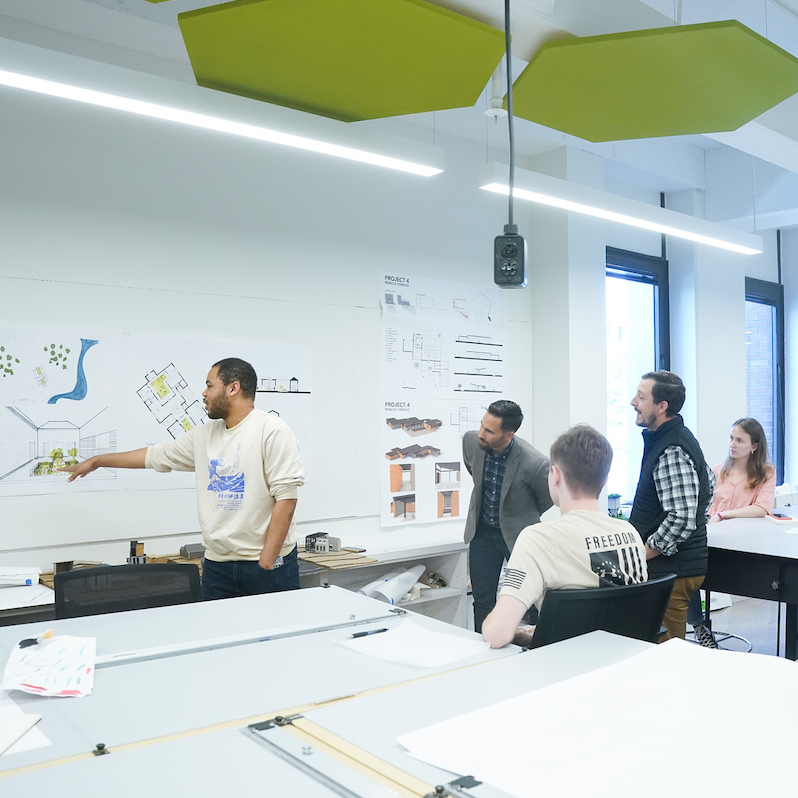 Students learning in architecture class room