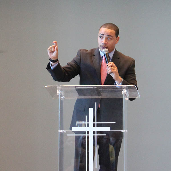 Preacher preaches during chapel