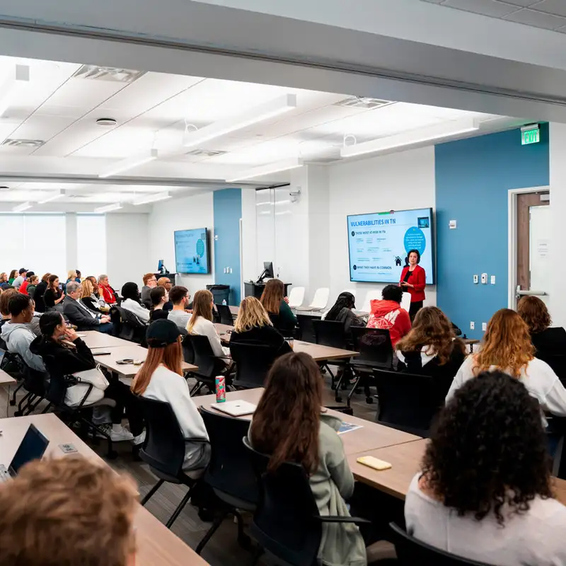 Presenters and audience at an AI workshop