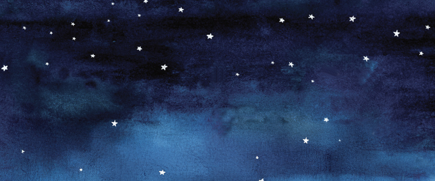 A watercolor illustration of a starry night sky