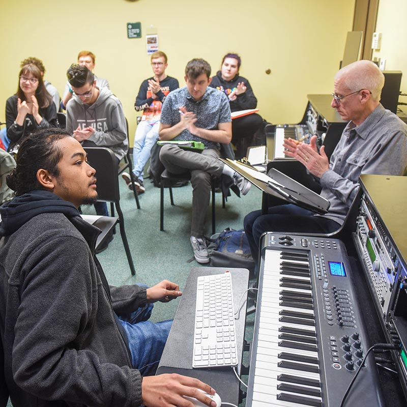 Student is classroom in Wilson Music Building