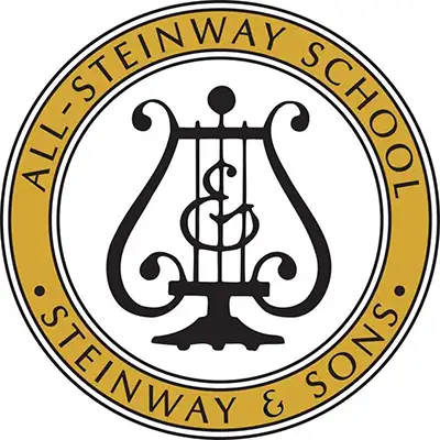 All-Steinway School seal from Steinway & Sons featuring a lyre emblem.