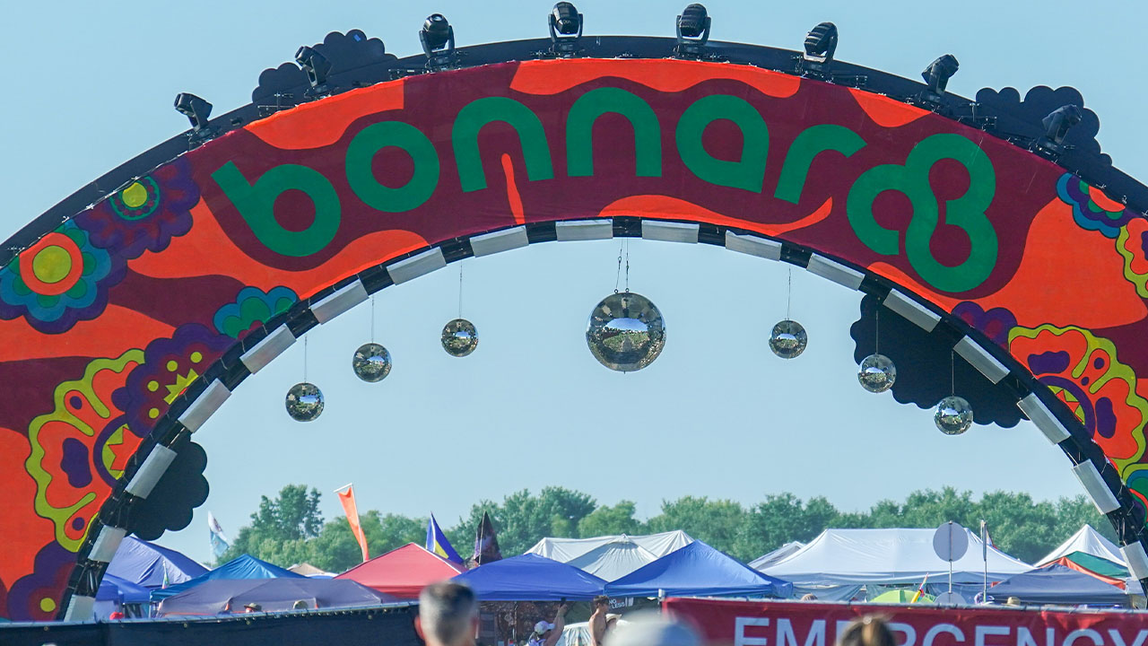 A view of the colorful Bonnaroo Arch
