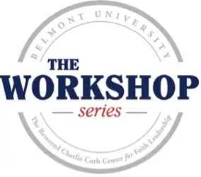 Logo for "The Workshop Series" at Belmont University, featuring the text prominently in blue with "The Workshop" in larger font and "series" in red, surrounded by a circular border.