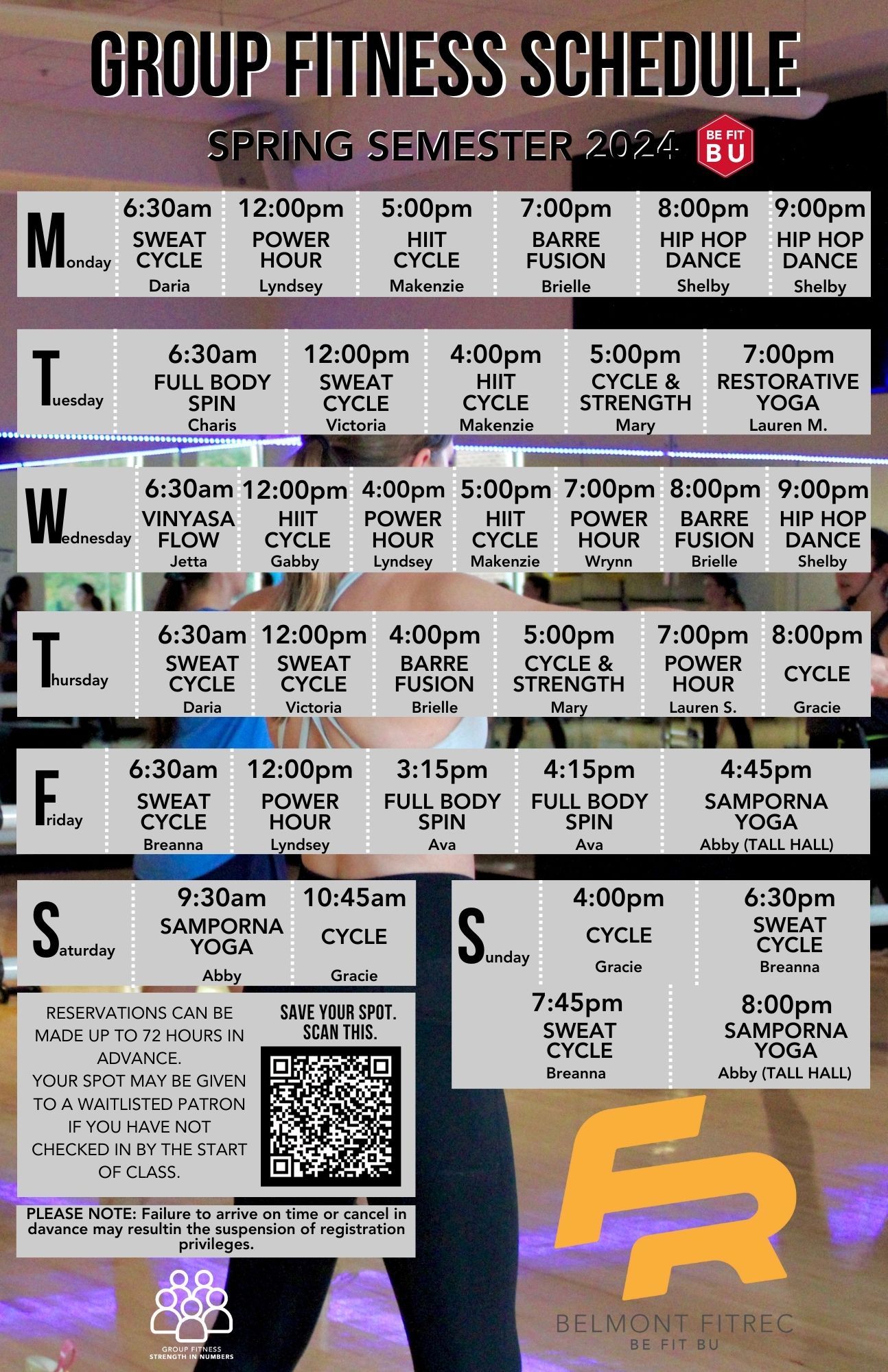 Spring 2024 Fitness Schedule