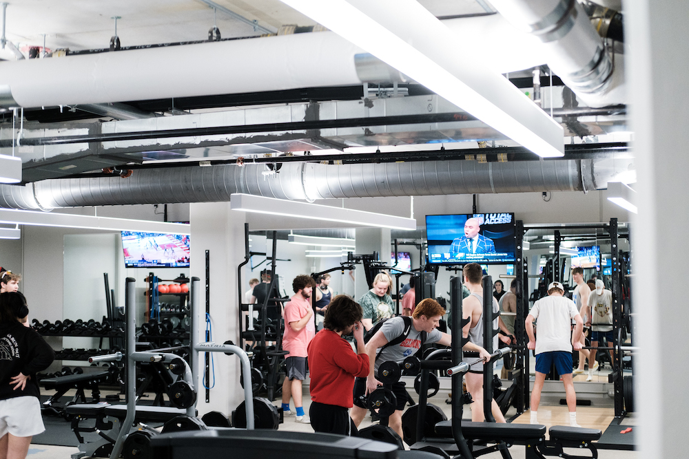 Students working out in Caldwell Hall