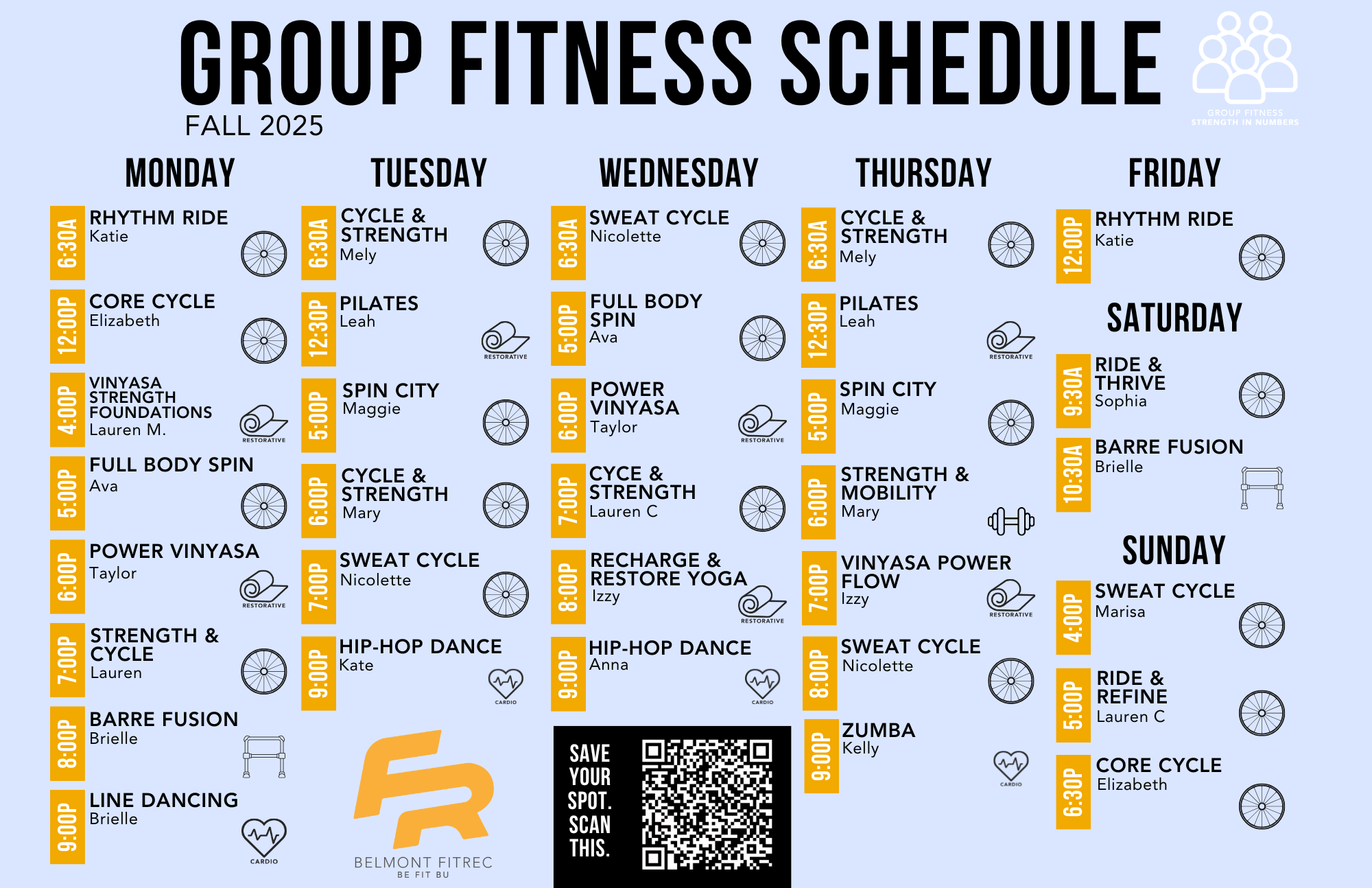 Fall 2025 Group Fitness Schedule