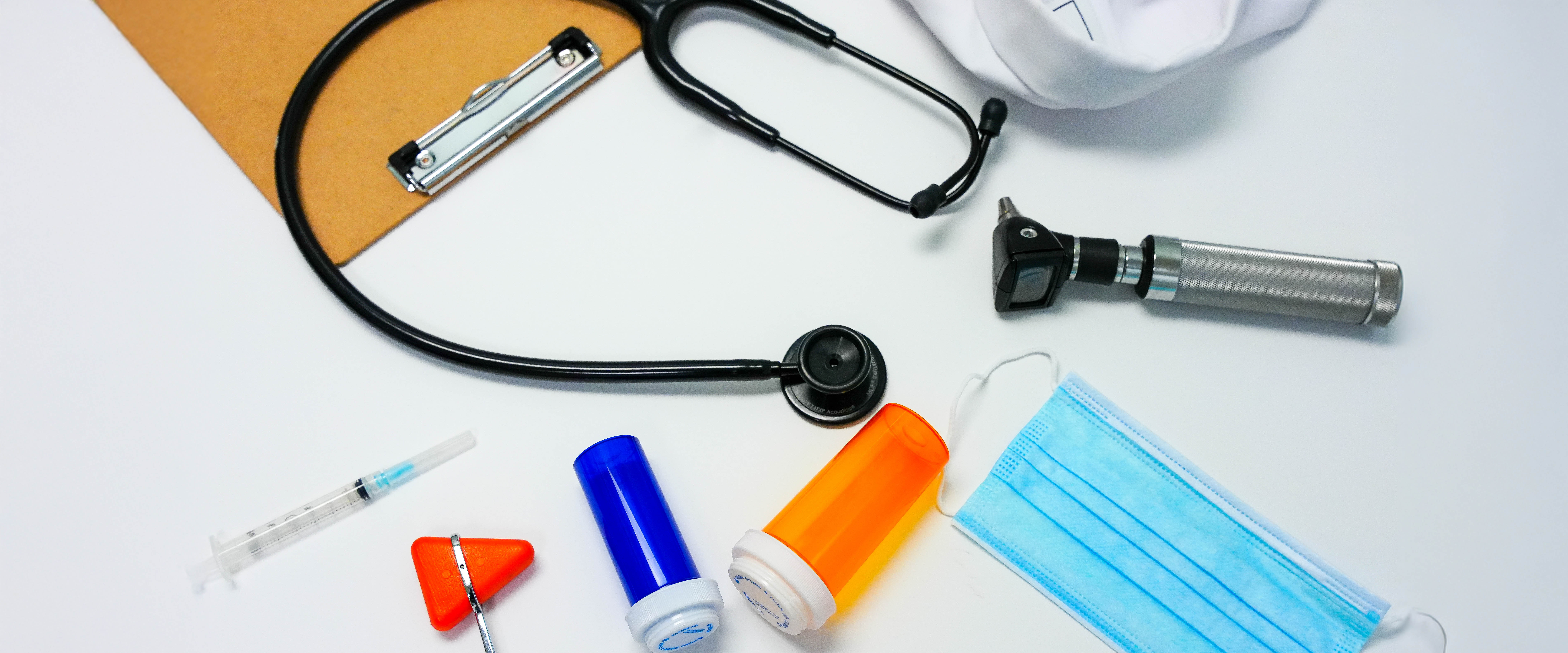 Medical items on a white table