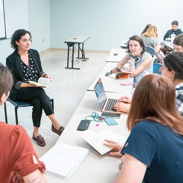 Students have discussion with Dr. Susan Finch during class