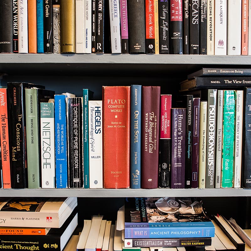 Row of books in a library