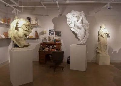 Plaster models for Ex Nihilo: Fragment No. 2 and Figure No. 7 lead to Hart’s office desk.
