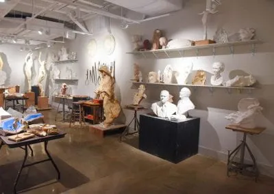 A recreation of Fredrick Hart's studio space, featuring sculptures, original clay, molds, and inspirational memorabilia.