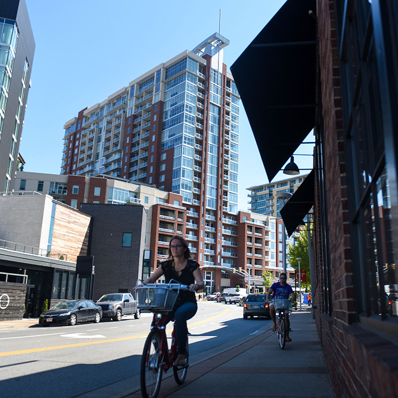 A person riding their bike in the Gulch