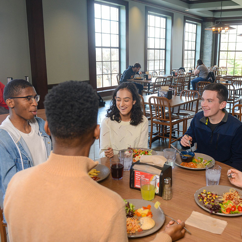 Students eating in Harrington Place Dining