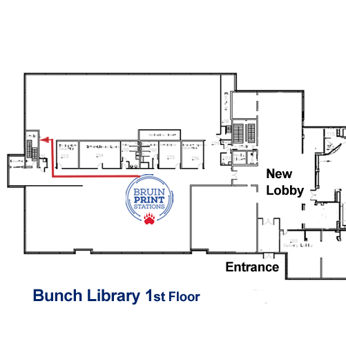 Map of BruinPrint Locations in the Bunch Library