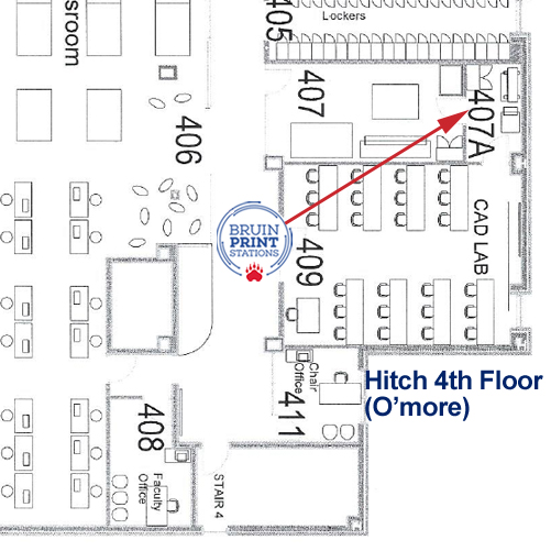 Map of BruinPrint Locations on Hitch 4th Floor