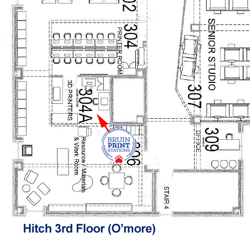 Map of BruinPrint Locations on 3rd Floor of Hitch