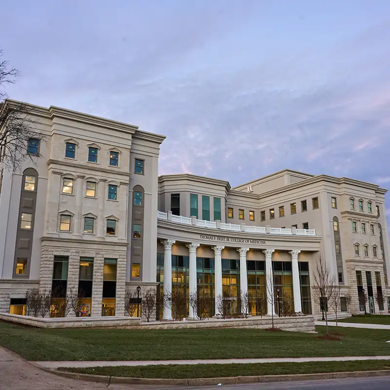 A photo of the south face of the Frist College of Medicine