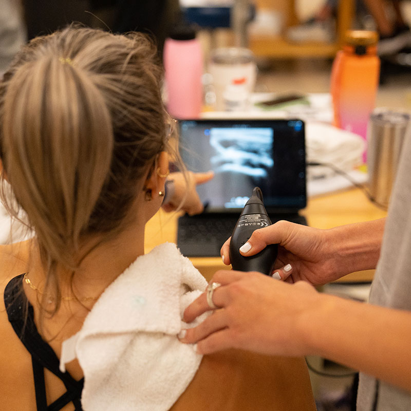 Physical Therapy students in an ultrasound lab