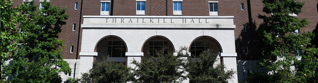 Exterior view of Thrailkill Hall, main entrance