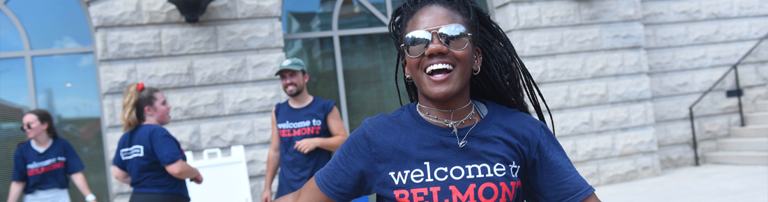 A photo of a Belmont student wearing sunglasses.