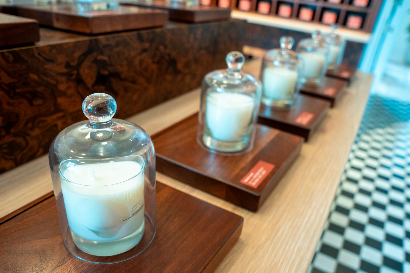 a row of lit candles in the Ranger Station store