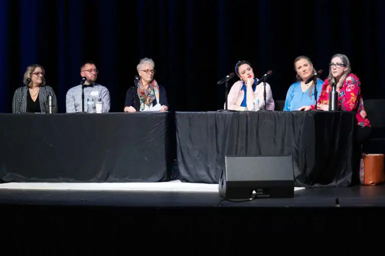 Left to right: Amy Cowperthwait, Richard Wilmore, Barbara Steinhaus, Sarah Edwards, Noelle M Austin and Dr. Jane Duncan speaking at Belmont’s inaugural Arts & Health Summit