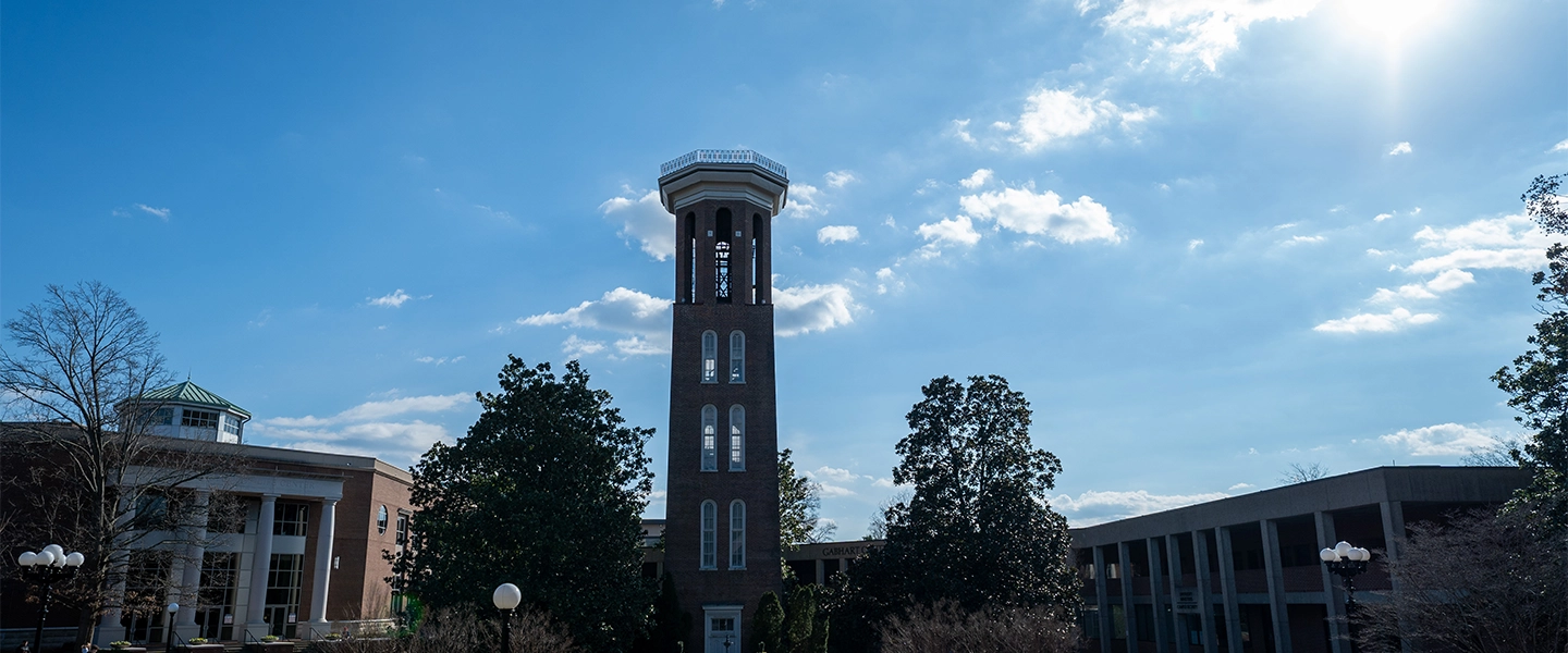A picture of the bell tower on a sunny day