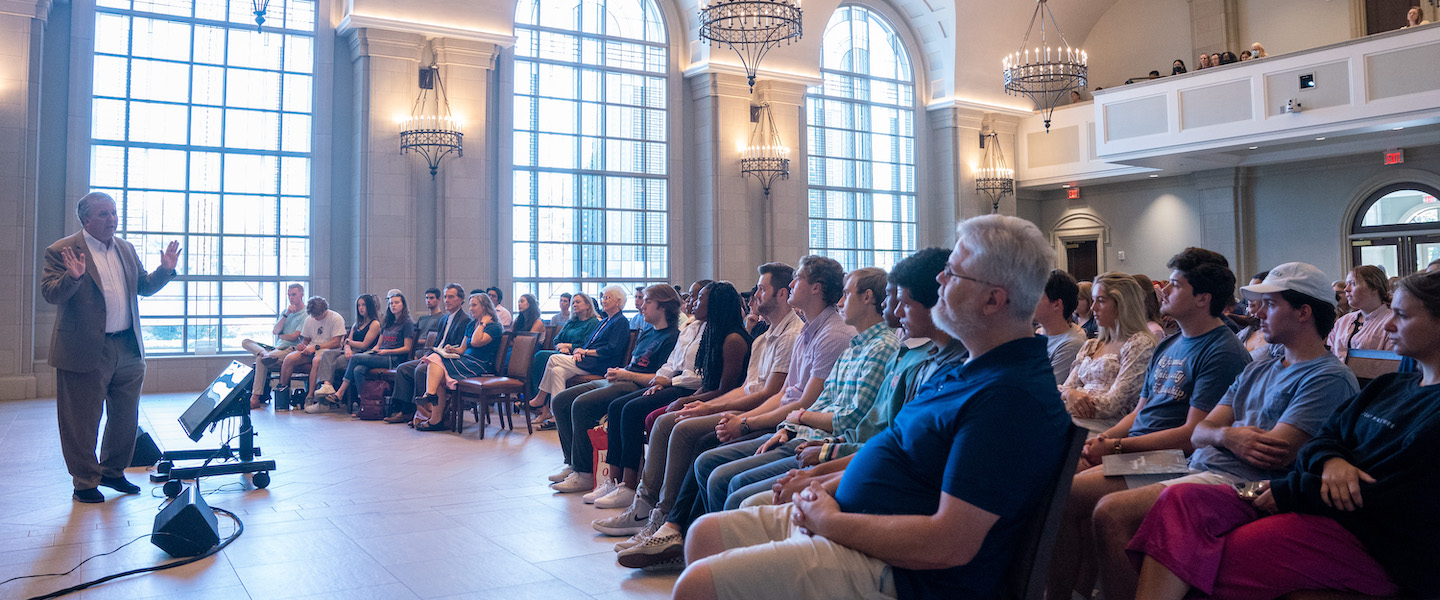 President Greg Jones delivers message in Gabhart Chapel