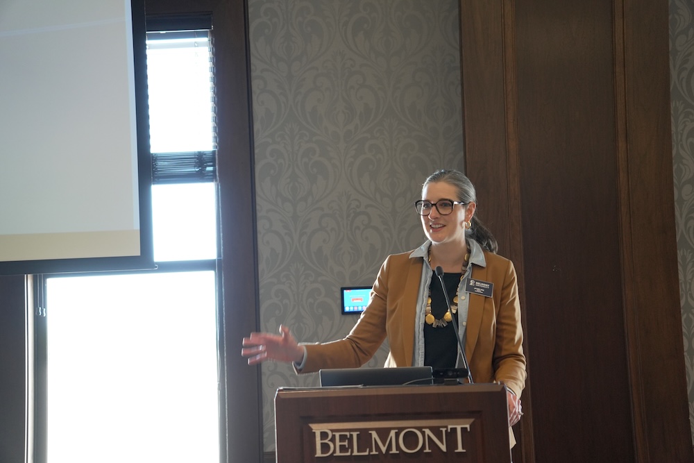 Jayme Yeo giving presentation at Teaching Center Event