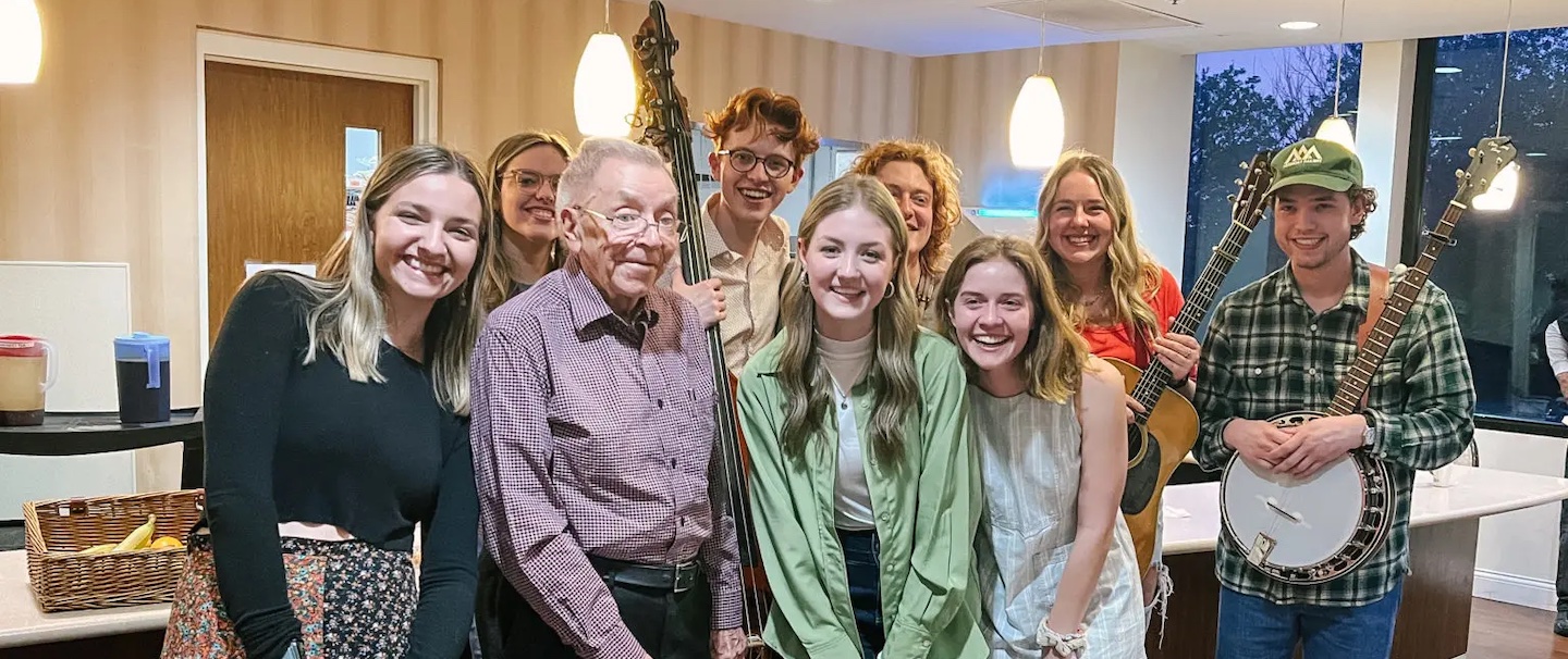 Resident Joe and Belmont Students at Morningside