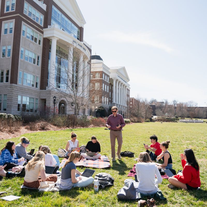 students having class outdoors