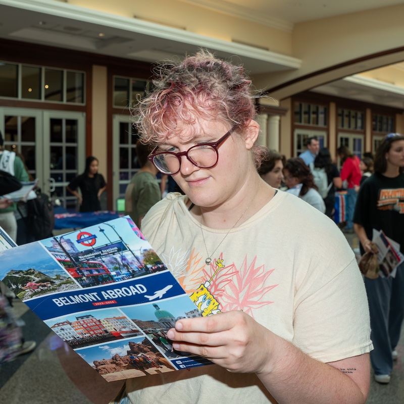 Student looks at the study abroad program