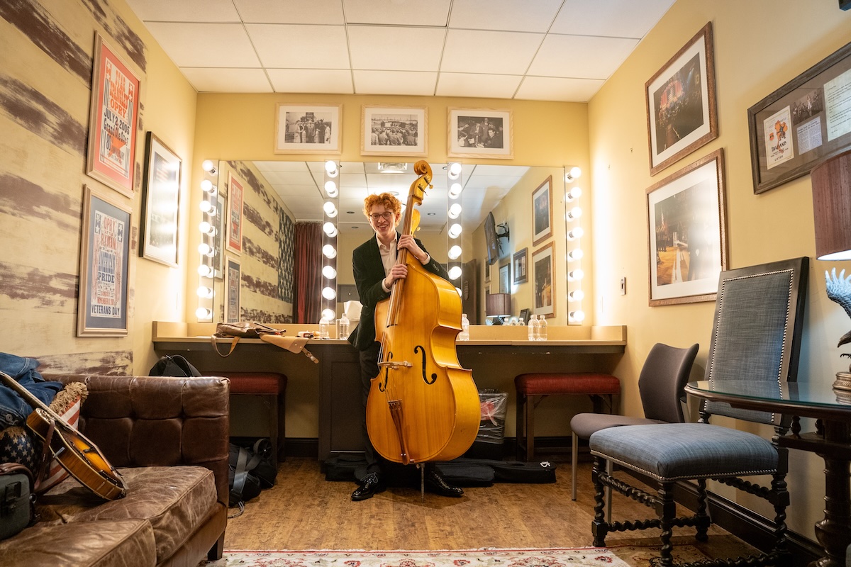 belmont bluegrass ensemble member backstage at the Opry
