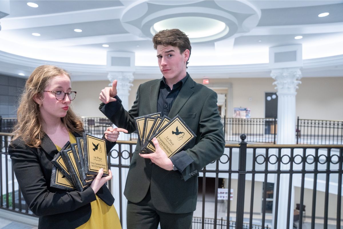 Lydia Alvarnaz and Hugh Farnum at the National Christian College Forensics Invitational tournament