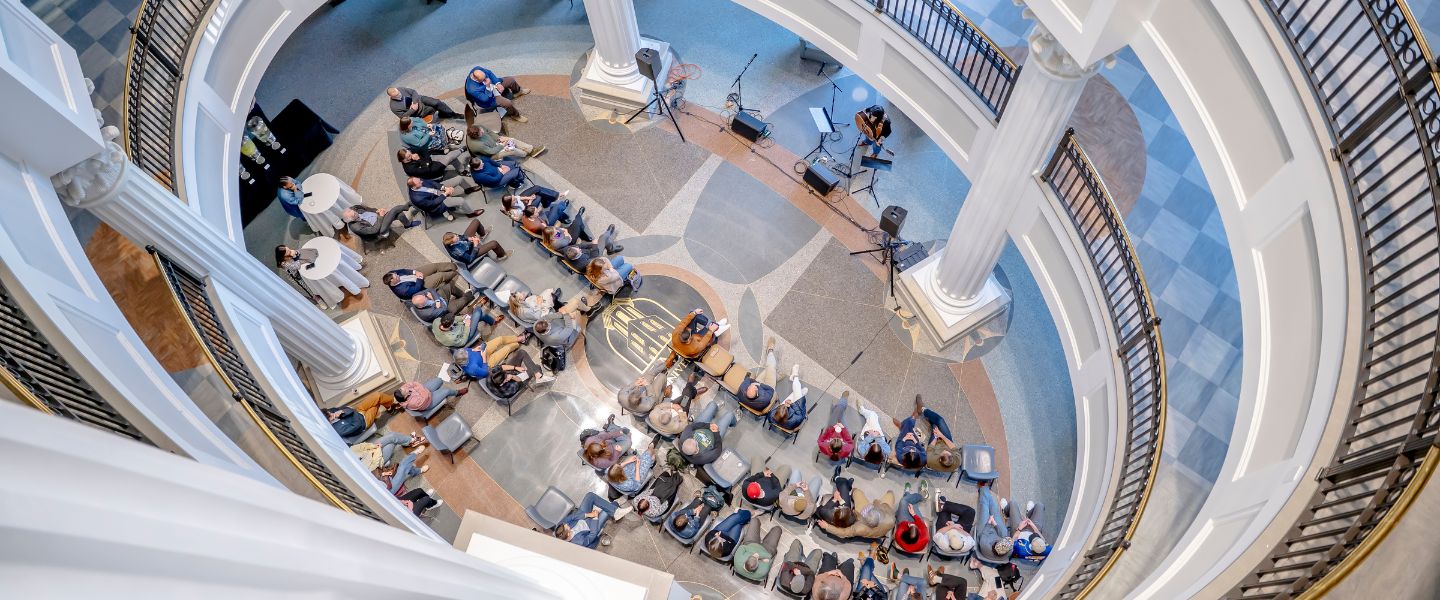 overhead view of the Janet Ayers Academic Center atrium