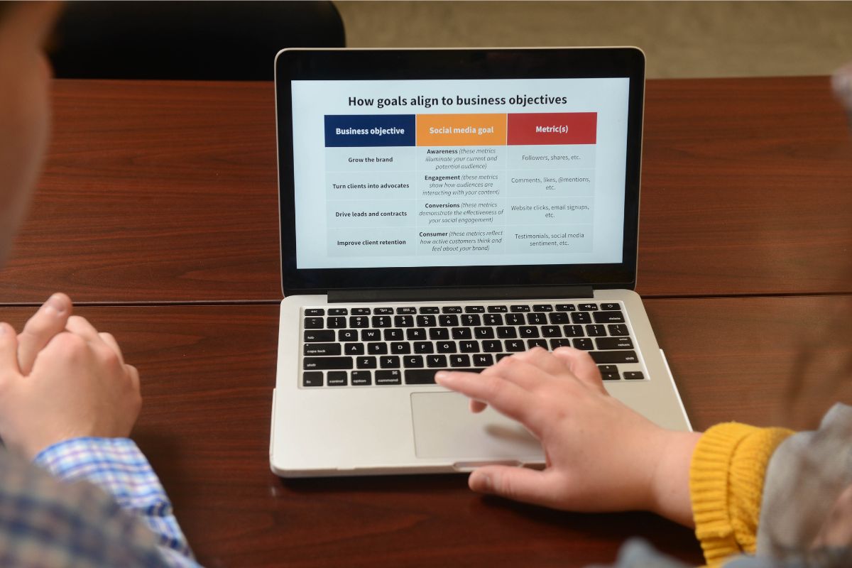 computer screen reading "How goals align to business objectives"