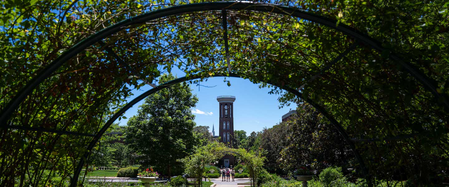 Garden arch with Bell Tower in the background