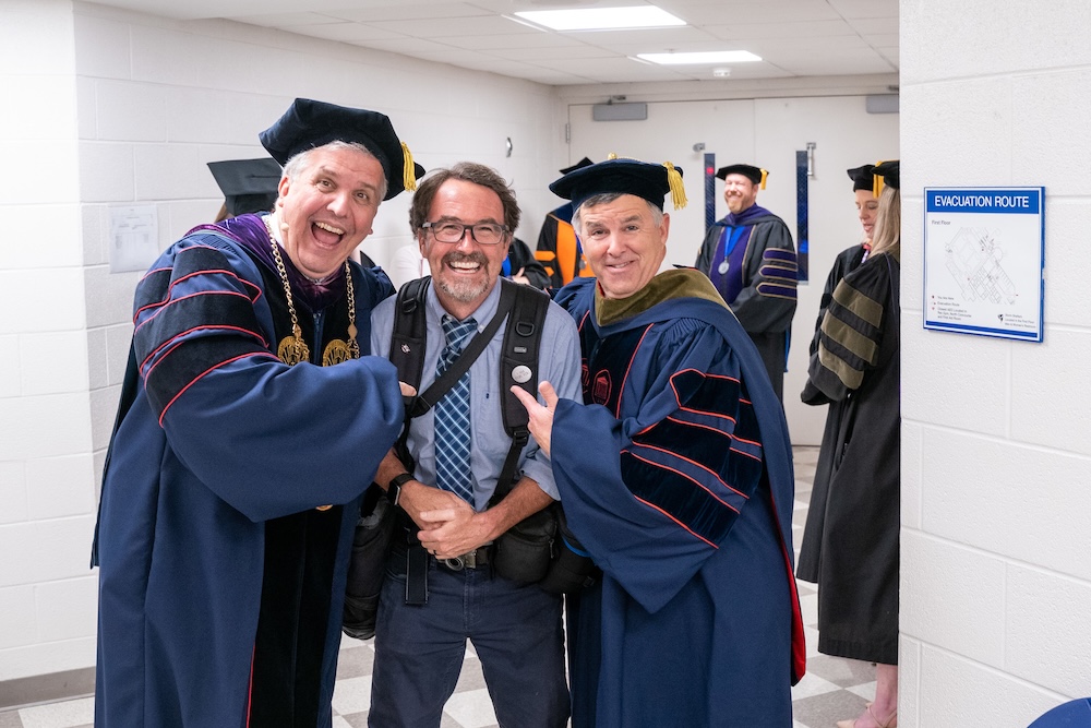 Greg Jones, Sam Simpkins and David Gregory before a graduation ceremony