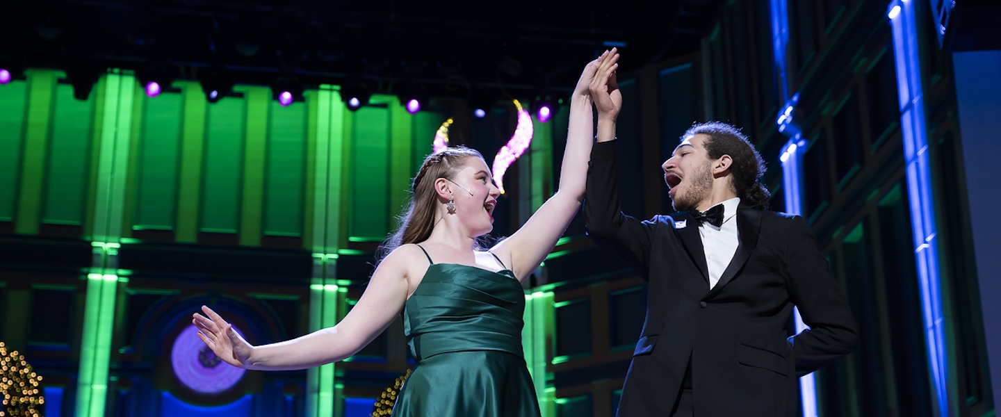 two students in Christmas at Belmont