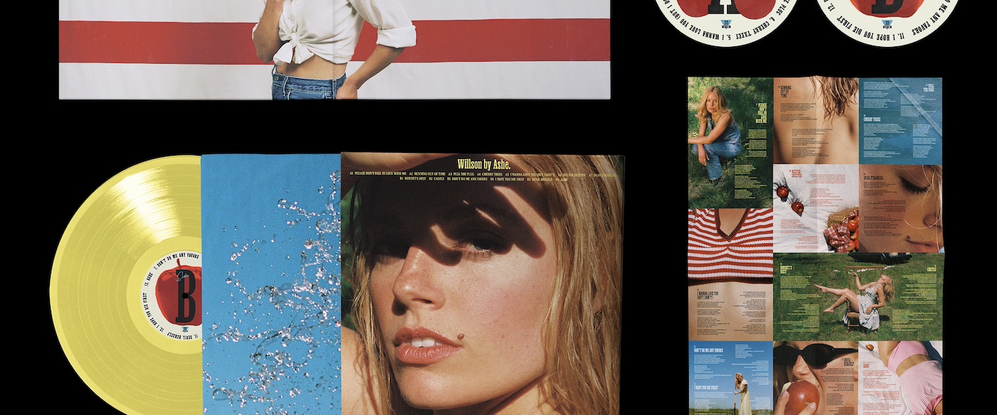 collage of yellow and red packaging for Ashe's album "Willson"