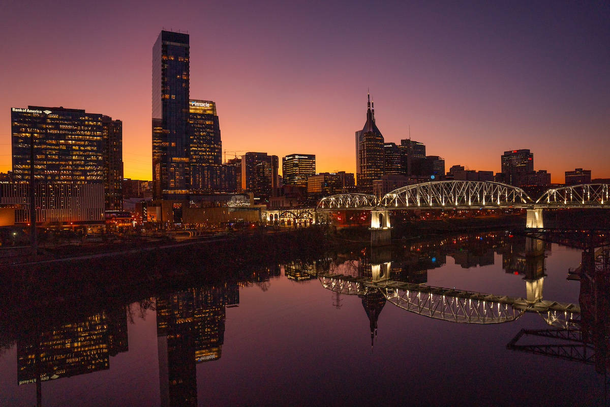 Nashville skyline at sunset