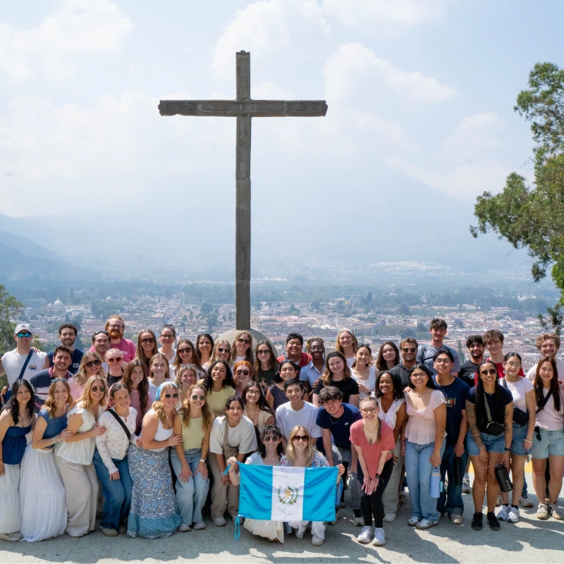 Belmont students in Guatemala, smiling at the camera