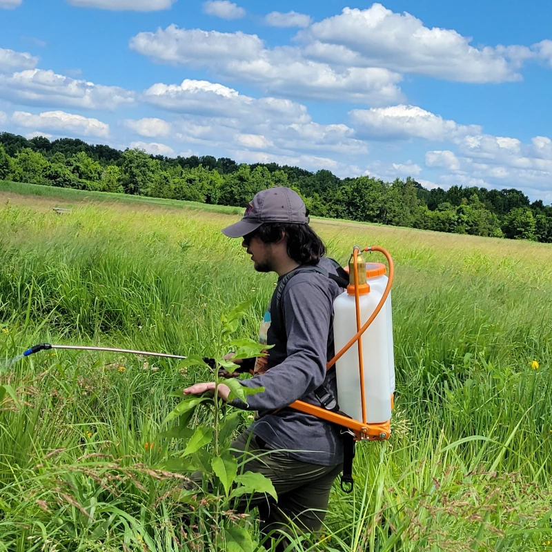 Sean Ponce, spraying herbicide in a local park for his internship