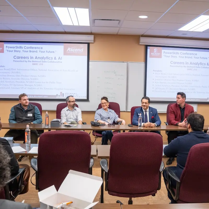 Five panelist seated at careers in analytics and  AI breakout session